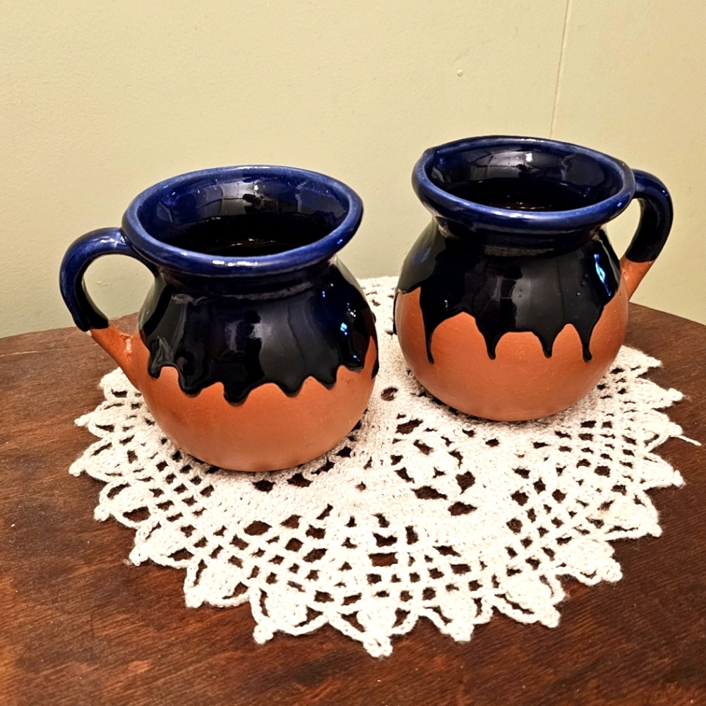 Set of Two Mexican Jarrito Clay cup 12 oz Preloved
